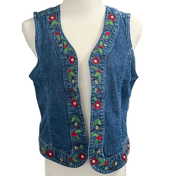 Denim Embroidered Y2K Christmas Vest Size Medium - Picture 1 of 9